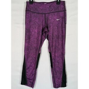 NIKE Running Dri Fit Women's XS Geometric Purple Gym Leggings Yoga Pants Pocket